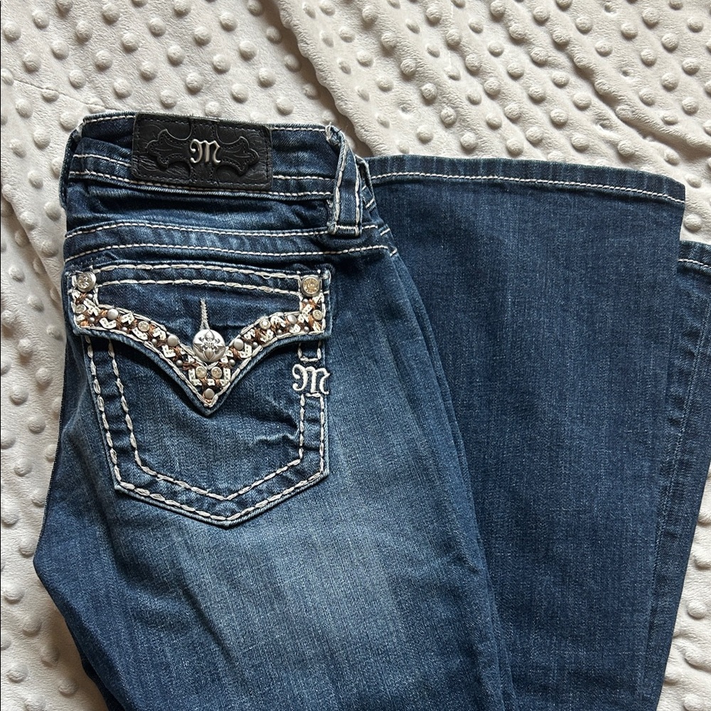 Miss Me Women's Dark Blue Signature Boot Cut Jeans